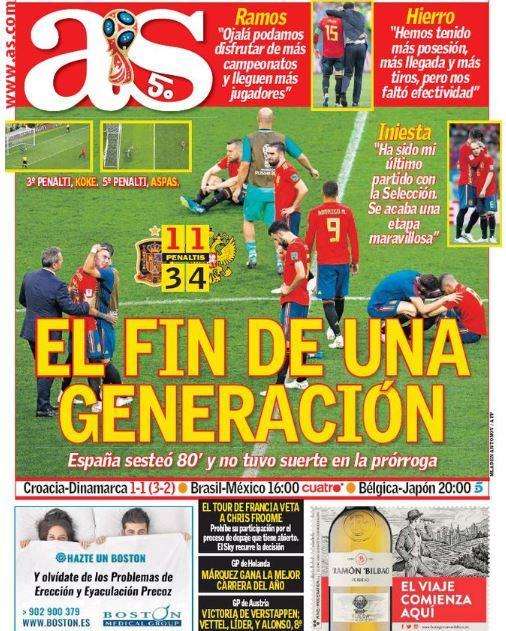 Spagna eliminata, AS: "La fine di una generazione"