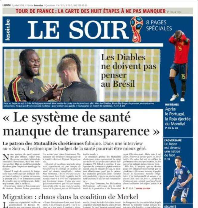 Belgio, Le Soir: "I Diavoli non devono pensare al Brasile"