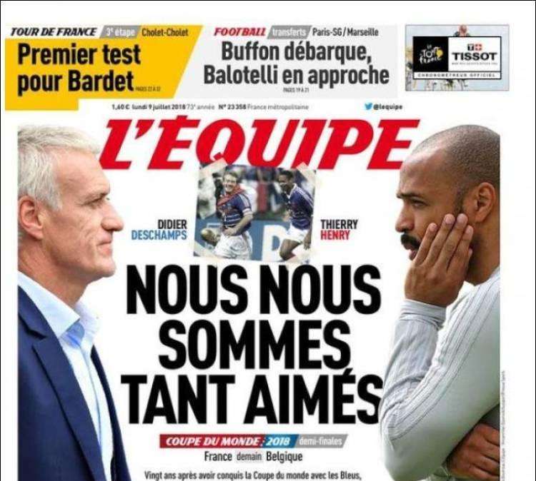 Francia-Belgio, L'Equipe titola: "C'eravamo tanto amati"