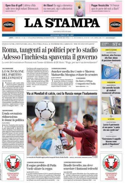 Mondiali, La Stampa: "Via ai Mondiali, così la Russia rompe l'isolamento"