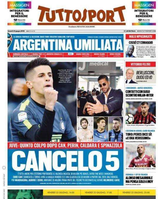 L'apertura di Tuttosport: "Argentina umiliata"
