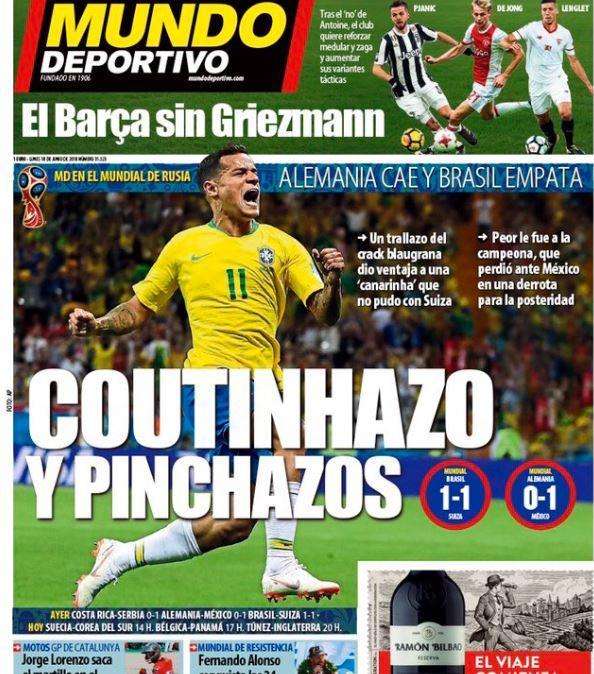 L'apertura di Mundo Deportivo sul Brasile: "Coutinhazo y pinchazos"