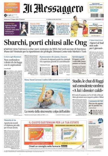 Il Messaggero titola in prima pagina: "La stecca di Messi"
