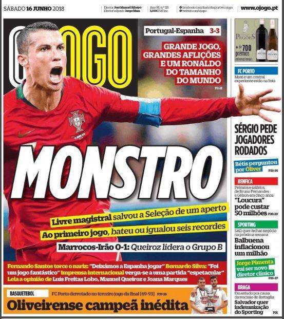 L'apertura di O Jogo su Ronaldo: "Monstro"