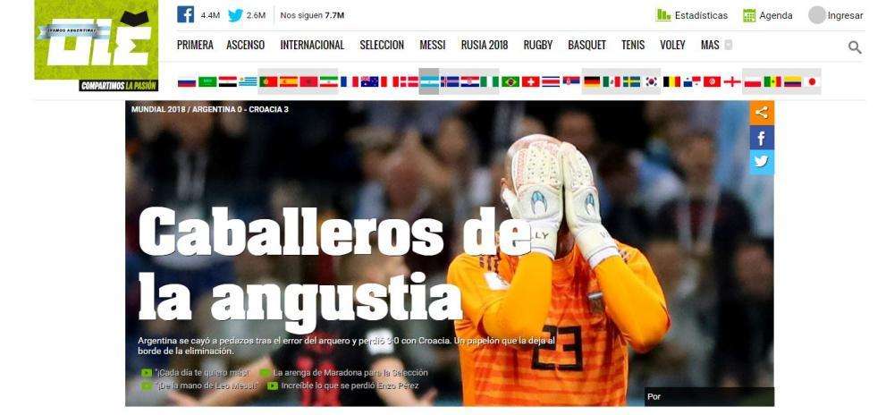Debacle Argentina, Olé: "Caballeros de la angustia"
