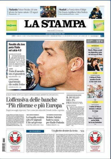 La Stampa: "Ronaldo alla Juve porta l'Italia nel calcio 4.0"