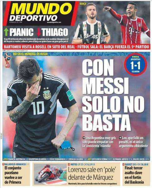 Argentina, Mundo Deportivo: "Con Messi da solo non basta"