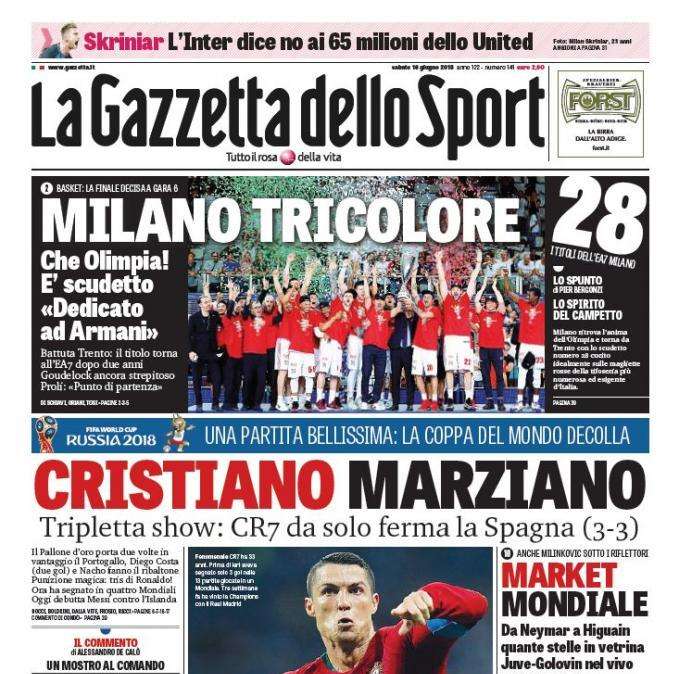 L'apertura della Gazzetta: "Ronaldo Marziano"