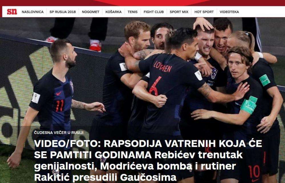 Sportske Novosti: “Rapsodia croata: colpo di genio di Rebic, la bomba di Modri e Rakitic sentenziano l'Argentina”