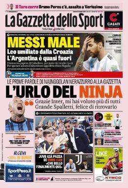 L'apertura della Gazzetta: "Messi Male, Argentina quasi fuori"