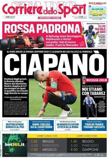 Spagna eliminata, Corriere dello Sport: "Ciapanò"
