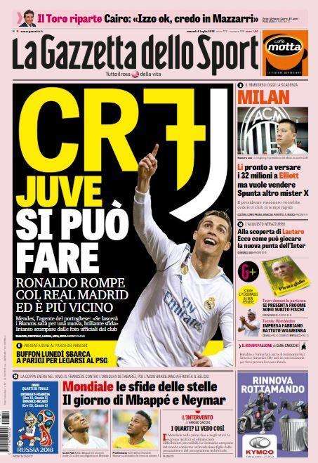 Juve-CR7, La Gazzetta dello Sport apre: "Si può fare"