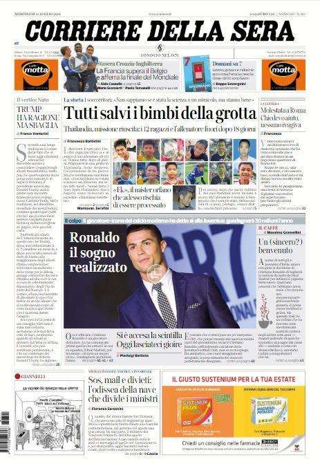 Corriere della Sera su Ronaldo-Juventus: "Il sogno realizzato"