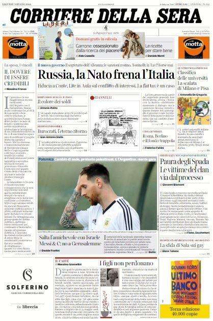Il Corriere della Sera: "Argentina, salta l'amichevole con Israele"