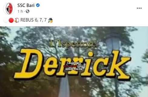 Il Bari annuncia D'Errico, lo fa con un rebus 6, 7, 7. "L'ispettore Derrick"