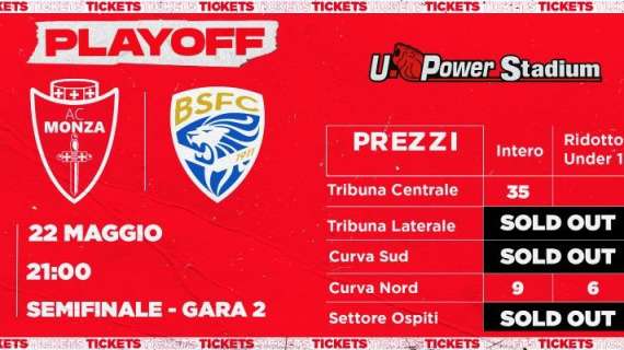 Monza-Brescia: disponibili ancora dei biglietti in Curva Nord e Tribuna