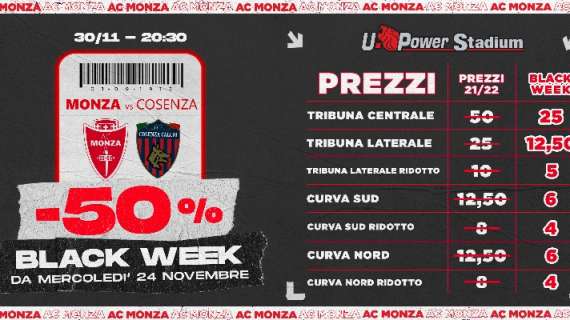Monza-Cosenza, prezzi al 50% per la Black Week