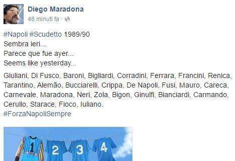 FOTO - Maradona ricorda su Facebook il secondo scudetto: "Sembra ieri..."