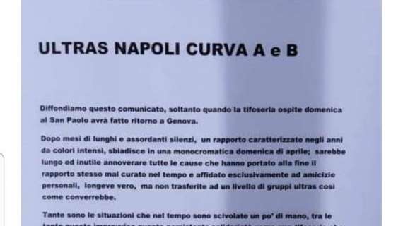 FOTO - Clamoroso, rotto lo storico gemellaggio col Genoa! Comunicato ufficiale 'Ultras Curva A e B' con tutti i motivi