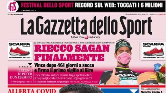 PRIMA PAGINA - Gazzetta: "CRStop! In Serie A 30 calciatori contagiati"