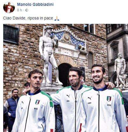 FOTO - L'ex azzurro Gabbiadini ricorda Astori: "Ciao Davide, riposa in pace"
