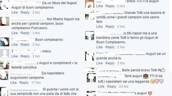 FOTO - Centinaia di messaggi d'auguri per Totti dai tifosi azzurri: "Tifiamo Napoli, ma sei un vero campione!"