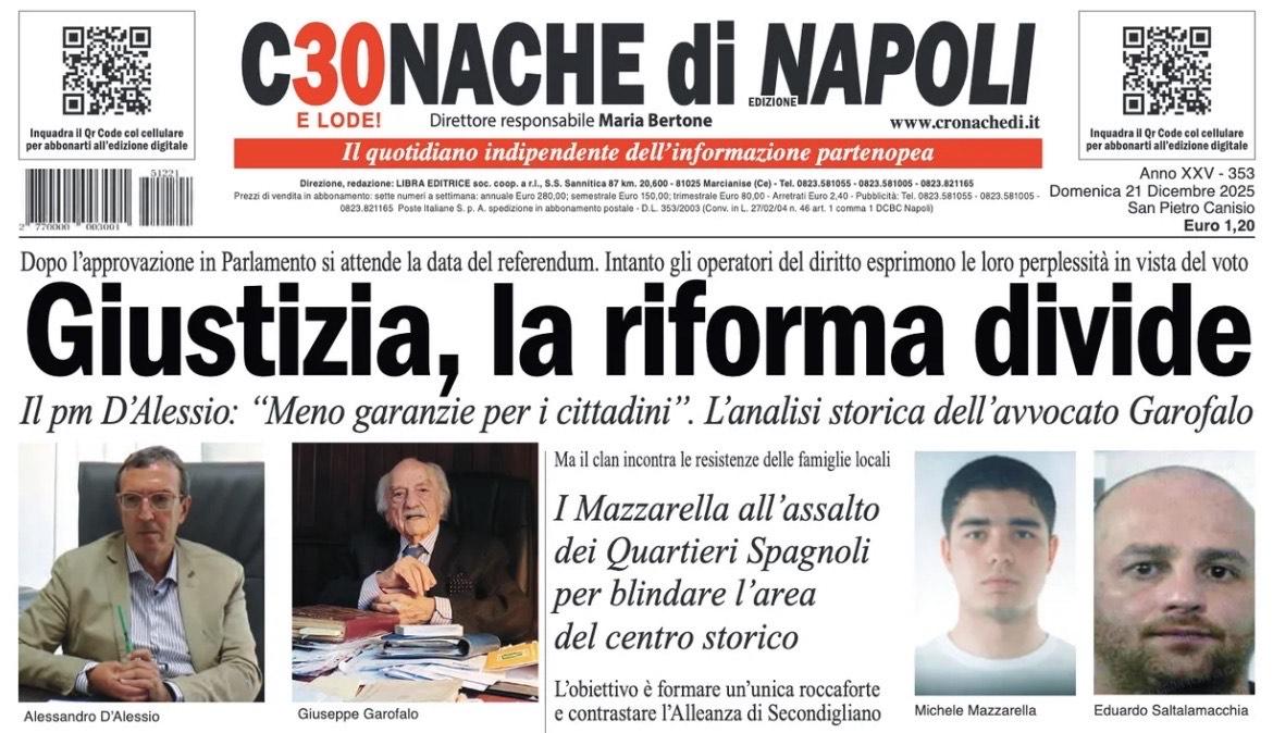 Cronache di Napoli: "Conte sfida il tabù Bologna e rilancia Buongiorno"