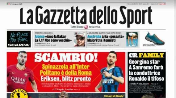 PRIMA PAGINA - Gazzetta dello Sport: "Segna sempre Lukaku. Scambio Inter-Roma"