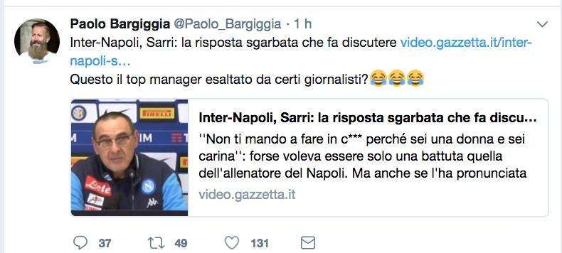 FOTO - Bargiggia provoca Sarri dopo la risposta in conferenza: "Questo sarebbe il top manager?"