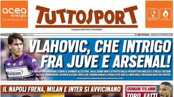 PRIMA PAGINA - Tuttosport: "Arriviamo! Il Napoli frena, Milan e Inter si avvicinano"