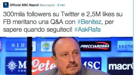 FOTO - 300 milla followers su Twitter, il Napoli annuncia un botta e risposta con Benitez