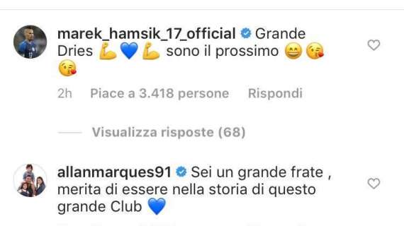 FOTO - Allan esalta Mertens: "Sei un grande, meriti di essere nella storia di questo grande club"