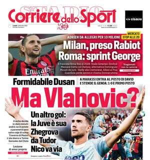 Corriere dello Sport esalta la Juve di Dusan: "Ma Vlahovic?!
