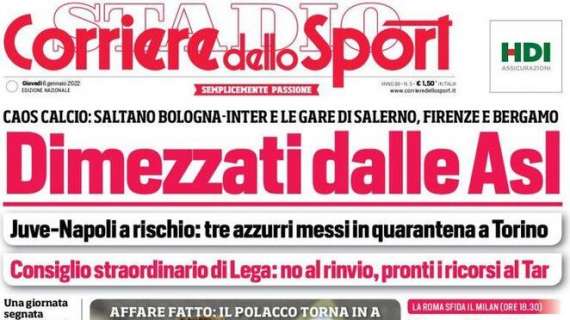 PRIMA PAGINA - CdS: “Juve-Napoli a rischio: tre azzurri in quarantena a Torino”