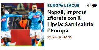 FOTO - Tuttosport: "Napoli, impresa sfiorata: Sarri saluta l'Europa League"