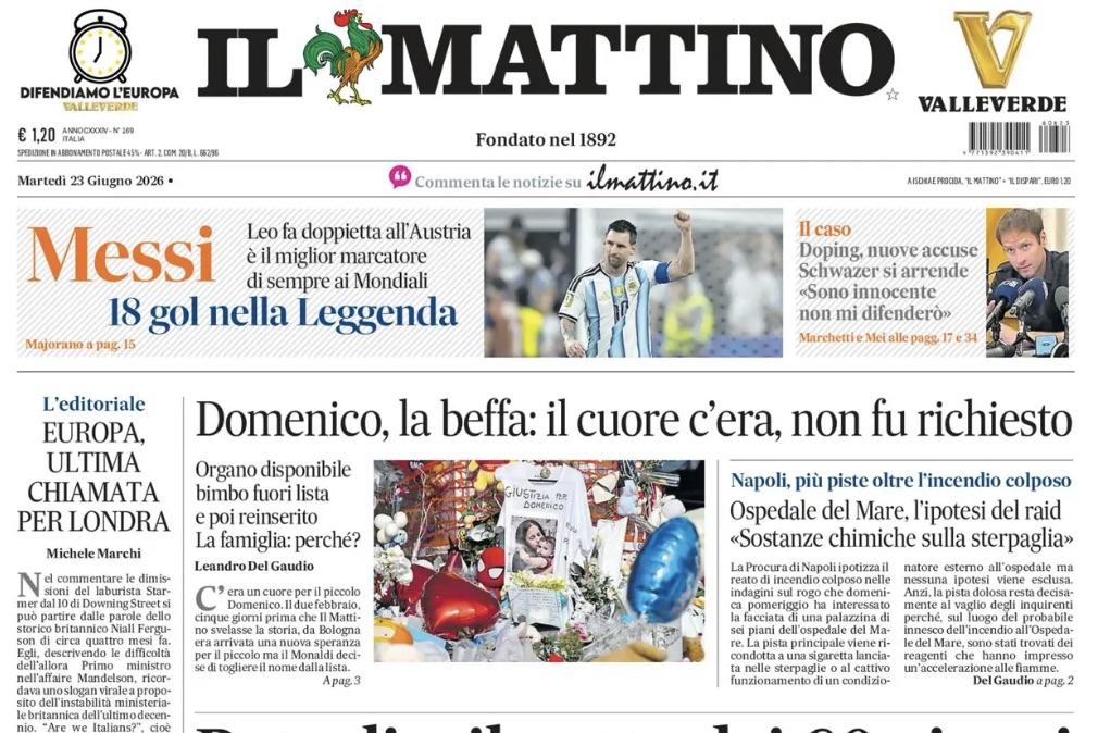 Messi diventa il top scorer dei Mondiali, Il Mattino: "18 gol nella Leggenda"