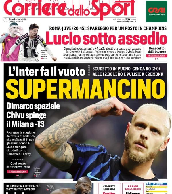 Corriere dello Sport sul Napoli: "Lukaku, emozione di Napoli"