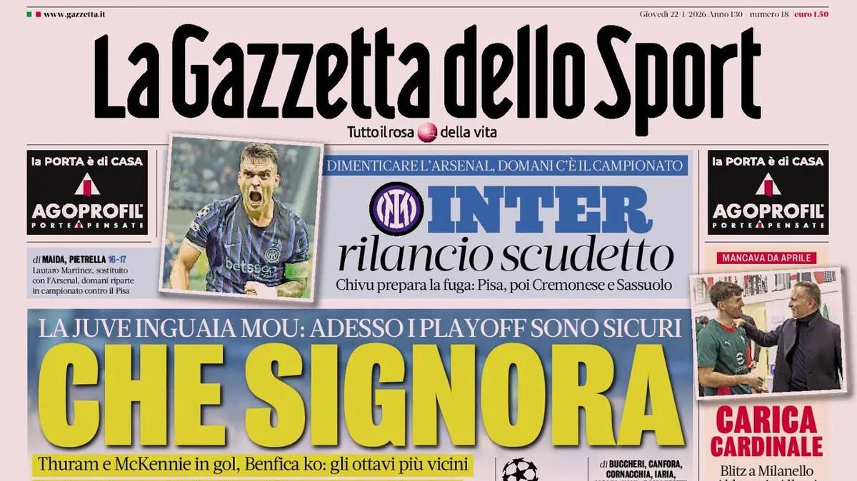 La Gazzetta dello Sport: "Inter, rilancio scudetto. Juve, che signora"