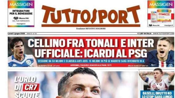 PRIMA PAGINA - Tuttosport elogia CR7 per i gol a Pinsoglio: "Più forte di prima"