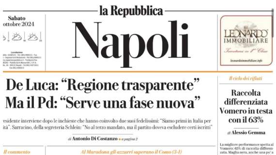 La Repubblica-Napoli: "Il Napoli vince ancora e va in fuga. Lukaku è decisivo"