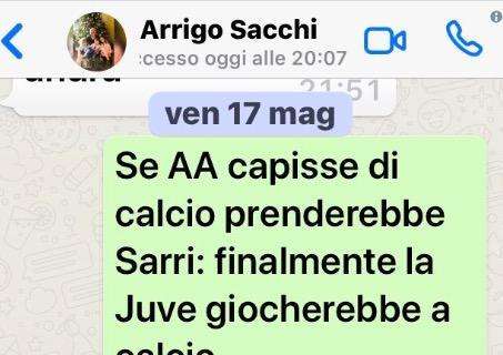 FOTO - Il whatsapp di Sacchi del 17 maggio: "Se Agnelli capisse di calcio prenderebbe Sarri..."