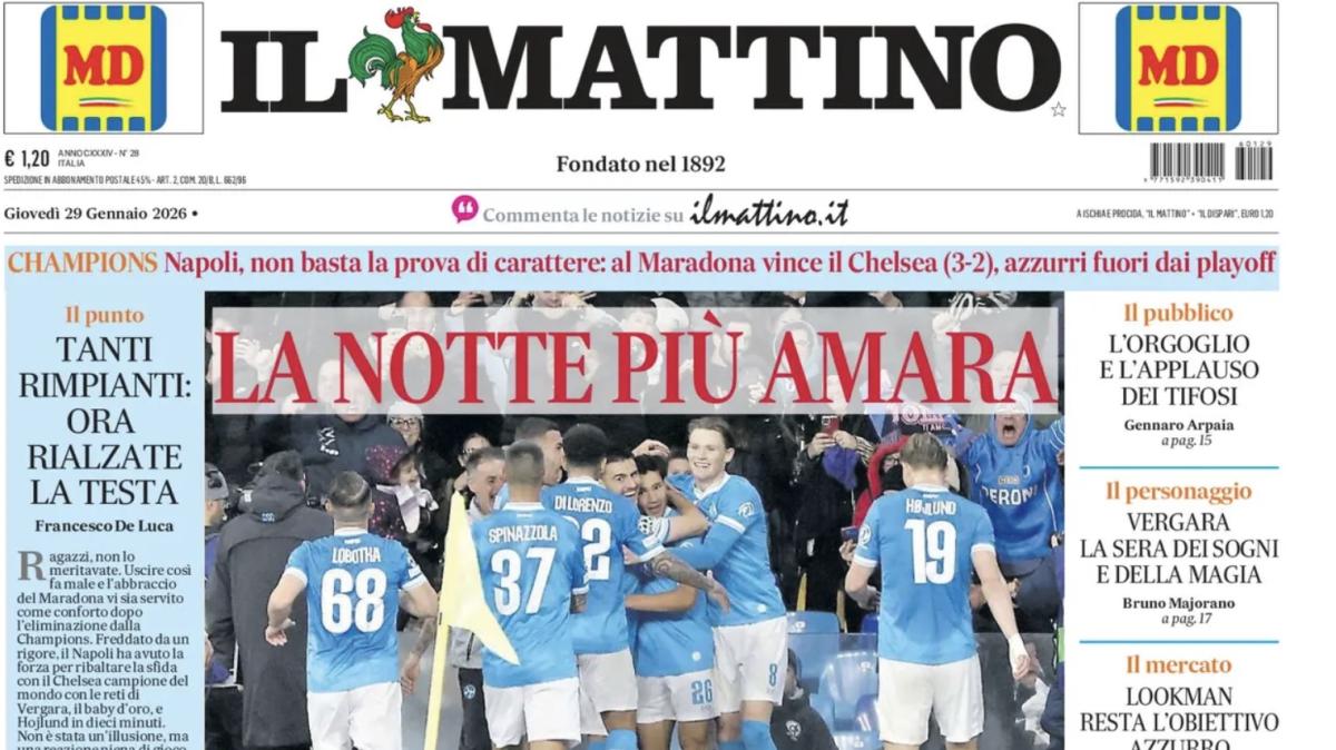 Napoli out, Il Mattino: "La notte più amara"