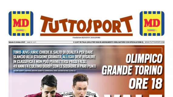 PRIMA PAGINA - Tuttosport apre con il derby di Torino: "Vale tutto"