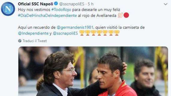 FOTO - Il Napoli omaggia sui social la festa dell'Independiente con la foto di Denis, il club argentino ringrazia e risponde con Diego