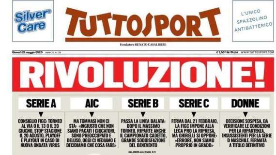 PRIMA PAGINA - Tuttosport sulla ripresa del calcio: "Rivoluzione!"