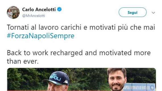 Ancelotti dopo il primo giorno di ritiro: "Tornati al lavoro carichi e motivati più che mai!"