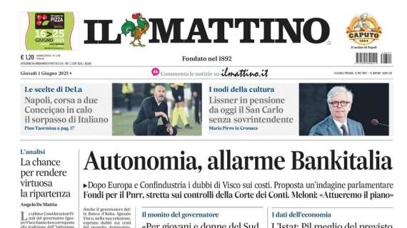 PRIMA PAGINA - Il Mattino: "Napoli, corsa a due: Conceicao in calo, il sorpasso di Italiano"