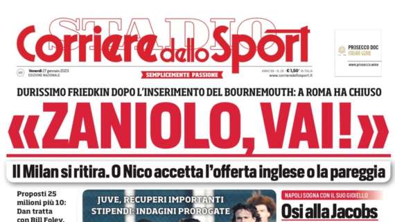 PRIMA PAGINA - Corriere dello Sport: "Osi alla Jacobs, scatti record per lo scudetto"