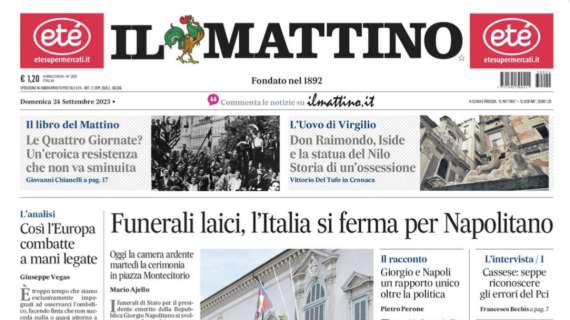 PRIMA PAGINA - Il Mattino: “Si ferma Juan Jesus: la difesa di scorta a Bologna”