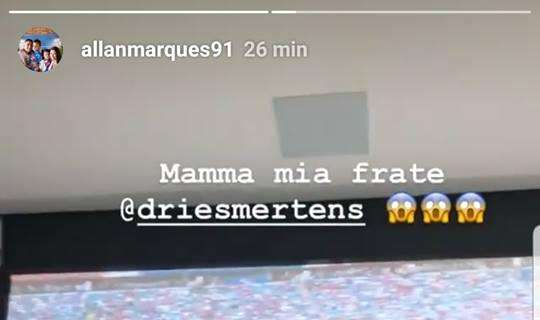 FOTO - Ounas ed Allan esultano sui social al gol di Mertens. Il brasiliano: "Mamma mia frate'..."